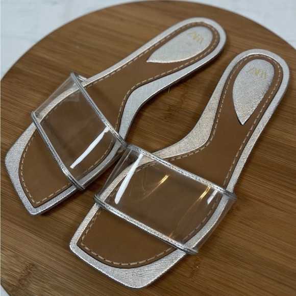 ZARA VINYL SLIDE SANDALS Silver Clear Strap Size US 7.5 EUR 38 Slip On 3626/310 - Picture 3 of 13